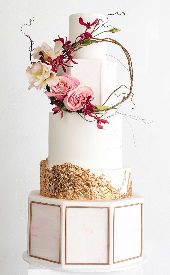 rose gold geometric wedding cake